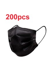 10-200pcs Adult Disposable Mask Black 3 Layer Non Woven Face Mask Shirogical Noir mascarillas negras trquejas homology adas