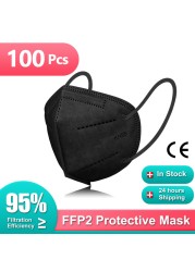 10-100 قطعة قابلة لإعادة الاستخدام KN95 أقنعة FFP2 Mascarillas FPP2 Masque نوير الكبار الأسود 5 طبقات قناع وجه واقي التنفس ffp2fan