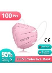 10-100 قطعة قابلة لإعادة الاستخدام KN95 أقنعة FFP2 Mascarillas FPP2 Masque نوير الكبار الأسود 5 طبقات قناع وجه واقي التنفس ffp2fan