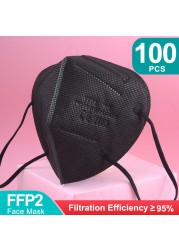 أقنعة FFP2 5 طبقات ffp2fan KN95 قناع وجه واقي FPP2 mascarillas الغبار قناع فلتر قناع التنفس الأسود الفم Masken