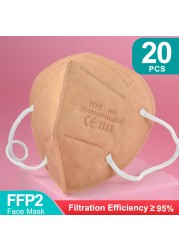 أقنعة FFP2 5 طبقات ffp2fan KN95 قناع وجه واقي FPP2 mascarillas الغبار قناع فلتر قناع التنفس الأسود الفم Masken