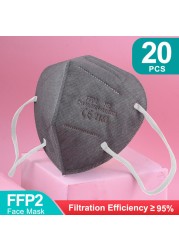 أقنعة FFP2 5 طبقات ffp2fan KN95 قناع وجه واقي FPP2 mascarillas الغبار قناع فلتر قناع التنفس الأسود الفم Masken