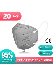 FFP2 قناع FPP2 معتمد FFP2 ملون Mascarillas 5 طبقات KN95 أقنعة فلتر ffp2قناع ce قابل لإعادة الاستخدام جهاز التنفس ffpp2 Masken ffp 2