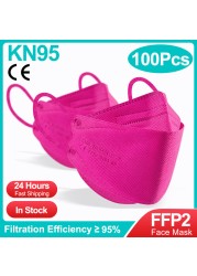 10-100 قطعة الكورية الأسماك KN95 Maske FFP2 Mascarillas FPP2 المعتمدة الصحية قناع وجه واقي التنفس أقنعة الفم ffp2fan CE