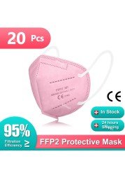 Mascherine FFP2 Mascarilla FPP2 homology ada 5 رقائق KN95 أقنعة الكبار قناع التنفس FPP2 95% تصفية واقية ffpp2 masken ffp 2