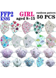 FFP2 KN95 Kids Mask Cartoon Kids 3-8 8-15 Years 5 Layers Mask Boys Girls Face Mask CE Safety Protector