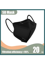 Morandi 5D Mask KN95 Mascarillas FPP2 Mascherine FFP2 Adult Face Mask Black 5 Layers Protective Face Masks ffp2fan CE Masque FFP 2