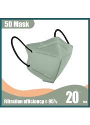 Morandi 5D Mask KN95 Mascarillas FPP2 Mascherine FFP2 Adult Face Mask Black 5 Layers Protective Face Masks ffp2fan CE Masque FFP 2