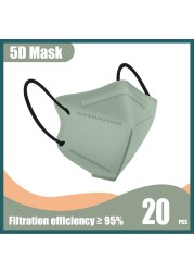 Morandi FFP2 5D Mask KN95 Mascarilla FPP2 homology ada Adult Face Mask 5 Layers Respirator Filter Colorful ffp2masque Protection Mask