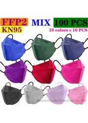 CE KN95 80 Colors Adult FFP2 Mask Black Mascarillas Mask Certified Health Protection Wholesale Fish Face Mask Respirator Filter FPP2