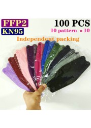 CE KN95 80 Colors Adult FFP2 Mask Black Mascarillas Mask Certified Health Protection Wholesale Fish Face Mask Respirator Filter FPP2