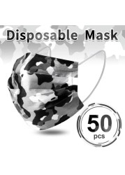 Camouflage disposable face mask 3 ply filter earbuds 100pcs protective face cover masque surgical mascarillas desechables