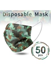 Camouflage disposable face mask 3 ply filter earbuds 100pcs protective face cover masque surgical mascarillas desechables