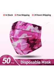 Camouflage disposable face mask 3 ply filter earbuds 100pcs protective face cover masque surgical mascarillas desechables