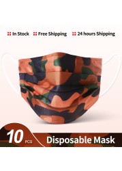 Camouflage disposable face mask 3 ply filter earbuds 100pcs protective face cover masque surgical mascarillas desechables