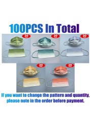 100 Gradient Disposable Mask Matte Printing Face Masks Adult 3 Ply Nonwove Maschera Protective Mouth Cover Unisex Jetable Mask