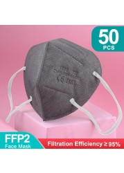 10-200pcs FFP2 Mascarillas FFP2 Negras FPP2 Masks 5 Layers Adult Reusable Black KN95 Maske Protective Face Mask FFP2MASK CE FPP3