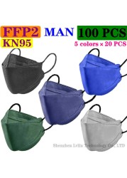 FFP2 Adult 60 Colors CE KN95 Mask Black Mascarillas Mask Certified Health Protection Wholesale Fish Face Mask Respirator Filter