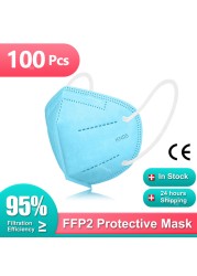 Mascherine FFP2 شهادة CE 5 طبقات KN95 قناع أسود قناع التنفس fpp2 قناع الوجه واقية الكبار FFP 2 Masque