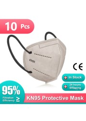 10-200pcs Mascarillas KN95 Certified 5 Layers Black KN95 Masks Colorful ffp2mascarilla Adult FP2 FPP2 Approved Mask FFP2