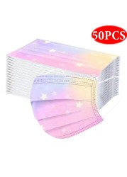 10-100pcs Adult Face Mask Fashion Colorful Printed Disposable Mouth Mask 3 Layer Anti-Dust Earpiece Protective mascarillas masque