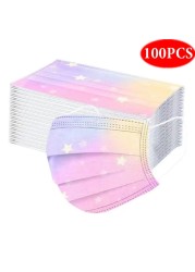 10-100pcs Adult Face Mask Fashion Colorful Printed Disposable Mouth Mask 3 Layer Anti-Dust Earpiece Protective mascarillas masque