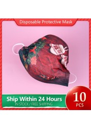 Christmas Disposable Christmas Face Mouth Masks Women Colorful Adult 3 Layers Filter Non-woven Fabric Printed Mascarilla Navidad Noel