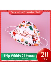 Christmas Disposable Christmas Face Mouth Masks Women Colorful Adult 3 Layers Filter Non-woven Fabric Printed Mascarilla Navidad Noel