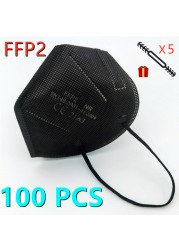 10-100pcs FFP2 Mascarillas Black Adult ffp2fan Approved Colors Respiratory fpp2 Face Mask Mascherine ffpp2 CE Fast Delivery