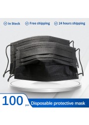 10-500pcs Black Mask Disposable Mascarillas quiurgicas Negras 3 Ply Protective Face Mask Mascherine cherurgiche Masque Noir