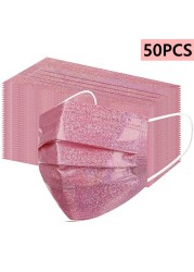 10-100pcs Bronzing Pink Disposable Face Mask Black Reflective Mouth Mask Party Unisex Protective Adult Fashion Mascarilla Masque