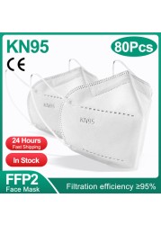 10-200pcs Mascarilla KN95 White Face Masks Filter FPP2 Approved Protective Mask Mouth Mask ffp2fan Mascherine FFP2 Certification