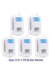 Combination CO Carbon Carbon Monoxide Detector Combustion Sensitive Gas Leak Sensor Auto Detection Failure Fire Alarm EU Plug AC 90V-220V