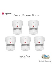 Zigbee smart smoke alarm safety protection wifi tuya sensitive control fire detector battery powered with sound and light alert