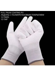 12 Pairs Anti-Static Cotton Work Gloves Thin Wear-Resistant Professional Mesh Construction Gloves PU Coated Anti-Slip Construction Gloves Woodworking Household Ladies Black