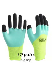 12 Pairs General Foam Water-Proof Latex Rubber Work Gloves Coated, Abrasion, Grip And Knitted Quality, Anti-Slip Palm