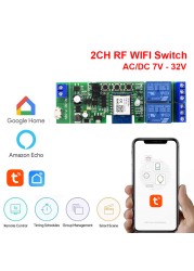1/2/4 CH Smart WiFi Light Switch Garage Door Opener Breaker Module 12V 24V 220V RF Receiver Tuya Remote Control Work with Alexa