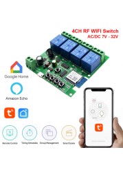 1/2/4 CH Smart WiFi Light Switch Garage Door Opener Breaker Module 12V 24V 220V RF Receiver Tuya Remote Control Work with Alexa