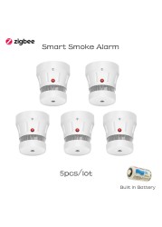 Zigbee smoke fire alarm protection detector tuya smart home security built in beep battery powered for easy replacement