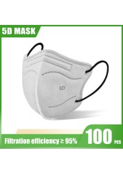 10-100pcs Mascarillas Fpp2 5D Adult KN95 Masks 5 Layers Reusable Colorful Face Mask Mascarillas KN95 Certificate FFP2 Mask