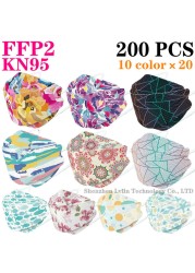 Wholesale KN95 FFP2 CE 100-200pcs 80 Unique Print Fish Mask Mascarillas Protective Breathing Adult Woman Colorful Masques