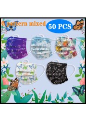 Adult 3 Layer Face Mask Disposable Fashion Butterfly Flower Printed Women Mouth Mascherine Mascarilla Masque
