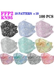 KN95 FFP2 Unique Print Fish Mask Mascarillas CE Protective Breathing Dust Anti-Fog Adult Colorful Masques