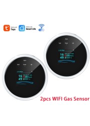 Tuya Smart Poisoning Gas Leak Sensor Fire Warning Alarm Temperature Sensor Thermometer 3-Color LCD Display Focus