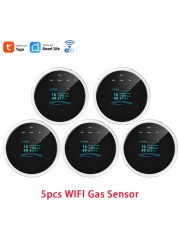 Tuya Smart Poisoning Gas Leak Sensor Fire Warning Alarm Temperature Sensor Thermometer 3-Color LCD Display Focus