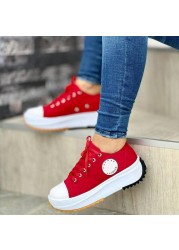 2022 Spring Low-top Sneaker Women Shoes Thick-soled Candy Color Flats Canvas Shoes Female Lady Platform Sneakers Dropshipping