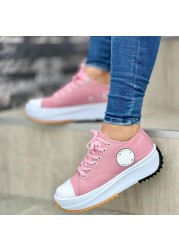 2022 Spring Low-top Sneaker Women Shoes Thick-soled Candy Color Flats Canvas Shoes Female Lady Platform Sneakers Dropshipping