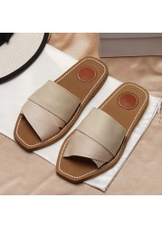 Canvas Slides Women Summer Beach Shoes Slippers Cross Bands Flats Mules Sandals Chic Luxury Brand New 2021 Designer Woman Shoes