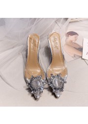 Transparent PVC Sandals Women Pointed Crystal Cup Clear High Heel Stiletto Sexy Pumps Summer Shoes Peep Toe Women Pumps Size 43