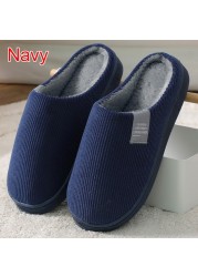 Men Slippers Solid Color Autumn And Winter Home Slippers For Men Warm Indoor Beadroom Slides Men Stripe Cotton Slippers